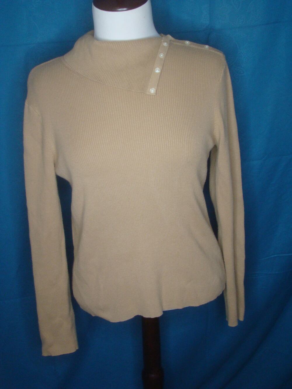 Polo Jeans Co. Women's Large Ribbed Turtleneck Sweater Tan L